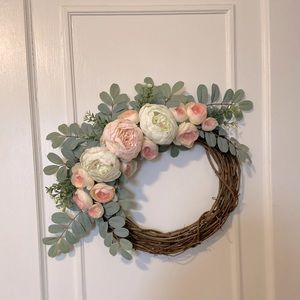 Handmade romantic style pink and white wreath